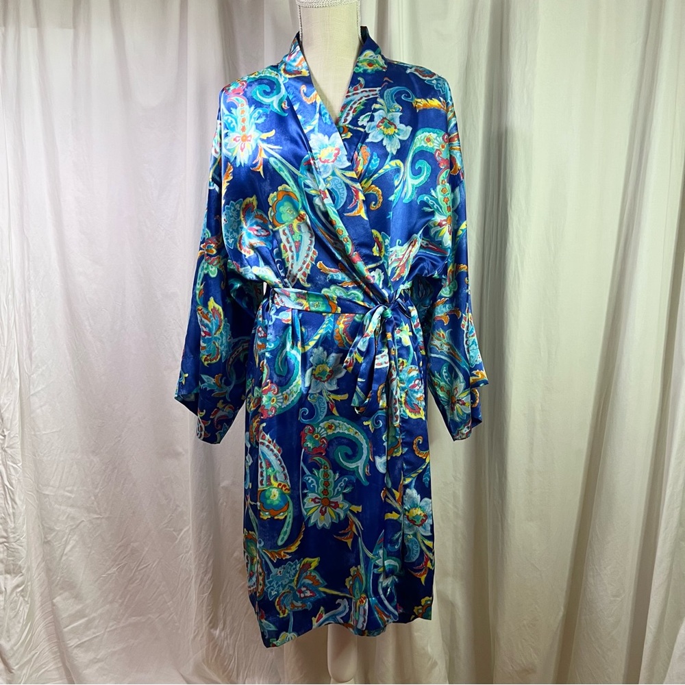 Lauren by Ralph Lauren Floral Satin Robe Blue